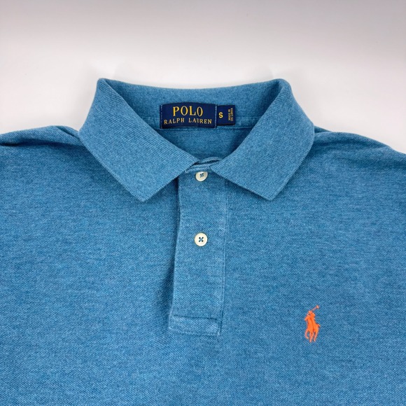 Polo Ralph Lauren Men's Long Sleeve Polo Shirt Blue Orange Logo Cotton Casual - Picture 3 of 11